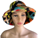 Women's Colorful Letter Print Faux Fur Bucket Hat