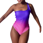 Multicolor Two Tone One Shoulder Cut-Out One Piece Swimsuit