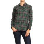 Green Plaid Flannel Button Up Shirt