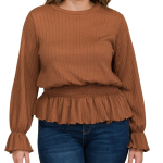 Plus Size Smocked Long Sleeve Peplum Top
