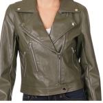 Women's Dark Olive Faux Leather Motorcycle Jacket - Image 2