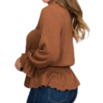 Plus Size Smocked Long Sleeve Peplum Top - Image 2