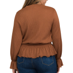 Plus Size Smocked Long Sleeve Peplum Top - Image 3