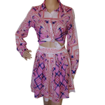 Paisley Bandana Print Belly Shirt and Pleated Skirt Set