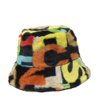 Women's Colorful Letter Print Faux Fur Bucket Hat - Image 2