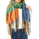 Colorful Plaid Fringe Oblong Scarf | Plaid Check Fuzzy Scarf