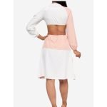 Multicolor Chiffon Cut-out Puff Sleeve Midi Dress - Image 3