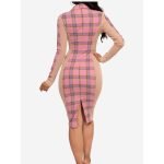 Plaid Bodycon Dress with Mesh Side Cutouts - Long Sleeve Casual Mini | Big Sisters - Image 2