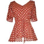 Plus Size Polka Dot Ribbed Tie Waist Peplum Top - Image 2
