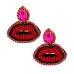 Pink Rhinestone Teardrop Lips Earrings - Image 2