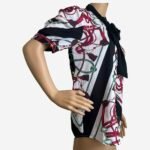 Women's Chain Print Multicolor Bow Front Top - Image 4