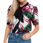 Women's Chain Print Multicolor Bow Front Top