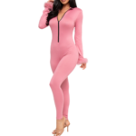 Feather Trim Long Sleeve Bodycon Jumpsuit - Image 2