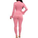 Feather Trim Long Sleeve Bodycon Jumpsuit - Image 3