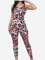 Pink Animal Print Women's Bodycon Tank Jumpsuit - Image 2