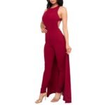 Wine Criss-Cross Backless Cape Jumpsuit for Women