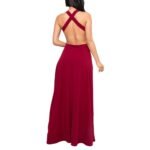 Wine Criss-Cross Backless Cape Jumpsuit for Women - Image 3