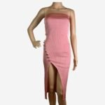 Strapless Front Split Bodycon Midi Tube Dress