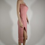 Strapless Bodycon Midi Dress with Side Buttons - Salmon & Black | Big Sisters - Image 4