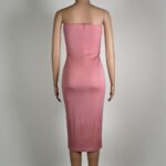 Strapless Bodycon Midi Dress with Side Buttons - Salmon & Black | Big Sisters - Image 5
