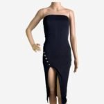 Strapless Front Split Bodycon Midi Tube Dress