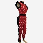 Red Polka Dot Bodycon Jumpsuit w/ Ruffle Trim - Image 2