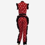 Red Polka Dot Bodycon Jumpsuit w/ Ruffle Trim - Image 3