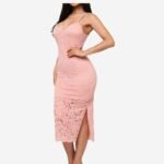 Women's Elegant Pink Lace Bodycon Midi Dress