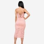 Women's Elegant Pink Lace Bodycon Midi Dress - Image 2