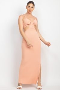 Cut Out Waist Side Slit Maxi Bodycon Summer Dress | Deep Blush - Image 2