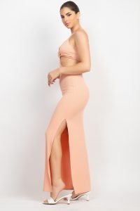 Cut Out Waist Side Slit Maxi Bodycon Summer Dress | Deep Blush - Image 3