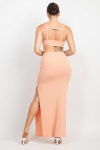 Cut Out Waist Side Slit Maxi Bodycon Summer Dress | Deep Blush - Image 5