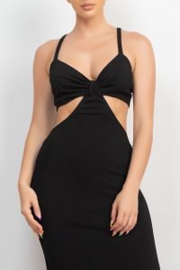 Cut Out Waist Side Slit Summer Maxi Bodycon Dress | Black - Image 4