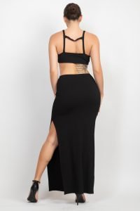 Cut Out Waist Side Slit Summer Maxi Bodycon Dress | Black - Image 5
