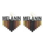 Handpainted Afrocentric Melanin Multicolor Wooden Dangle & Drop Hook Earrings - Handmade and handprinted, 2.8" height, 2.75" width. Unique cultural and stylish accessory.