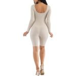 Women's Ribbed Long Sleeve Romper - Ivory - Image 3