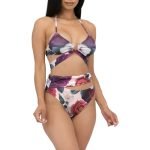 Floral Print Halter Bikini Set | 2pc Bikini -Purple - Image 2