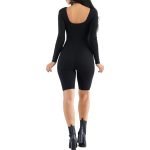 Women's Ribbed Long Sleeve Romper - Black - Image 3
