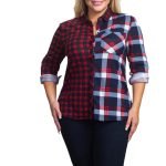 Plus Size Color Block Fleece Plaid Button Shirt with Spread Collar - Stylish and Comfortable Fall Fashion