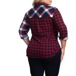 Plus Size Colorblock Plaid Flannel Button Up Shirt - Image 3