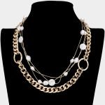 Two-Piece Freshwater Pearl Accent Chain Necklaces in Gold.