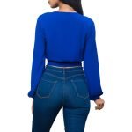 Crepe Blue Bow Tie-Strap Crop Top - Image 3