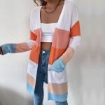 Women's Open Striped Long Sleeve Colorblock Sweater Cardigan