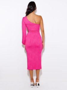 Women's One Shoulder Long Sleeve Evening Dress with Sexy Oblique Cutout - Image 8