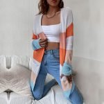Women's Open Striped Long Sleeve Colorblock Sweater Cardigan - Image 2
