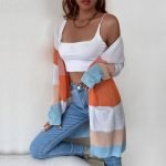 Women's Open Striped Long Sleeve Colorblock Sweater Cardigan - Image 5