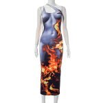 Summer Flame Print Bodycon Sleeveless Midi Dress - Image 6