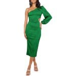 One Shoulder Long Sleeve Evening Dress with Sexy Oblique Cutout