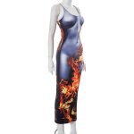 Summer Flame Print Bodycon Sleeveless Midi Dress - Image 3