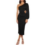 One Shoulder Long Sleeve Evening Dress with Sexy Oblique Cutout